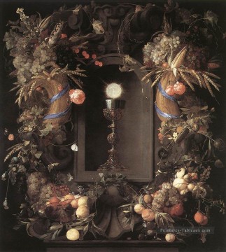  jan art - Eucharistie dans une couronne de fleurs Fleur Nature morte Jan Davidsz de Heem